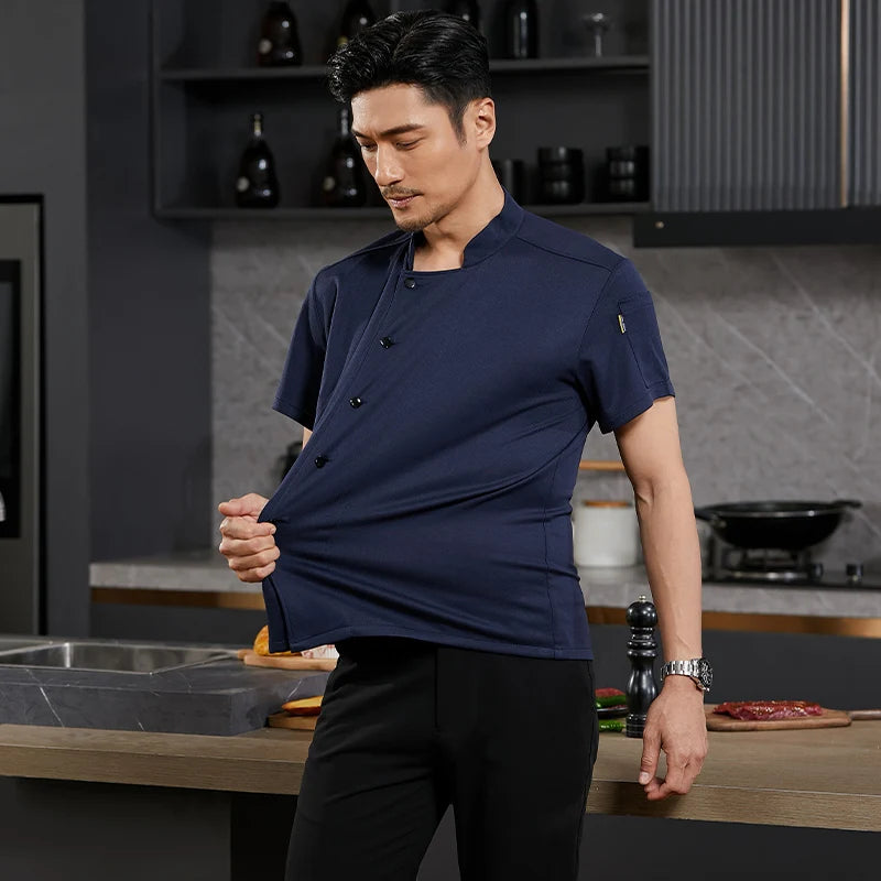 360°Breathable Restaurant Outfit Kitchen Work Shirt Men's and Women's Short Sleeved Chef Jacket Food Service Cooking Uniform