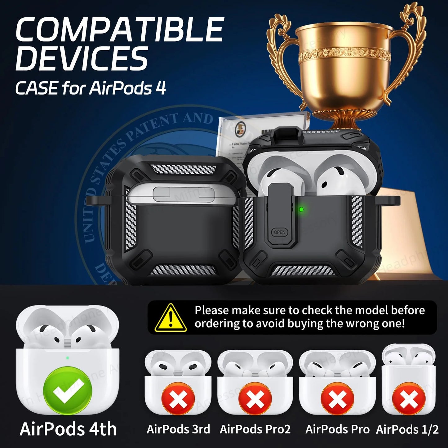 for New AirPods 4 Case with Secure Lock Case Drop Protection Cover with Cleaner Keychain For Airpods 4th Generation 2024 Headset