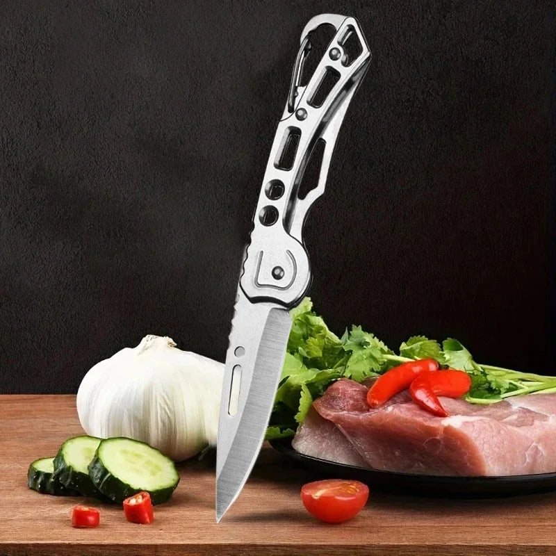 Portable Folding Knife Keychain Fruit Cutter Multipurpose Pocket Knife Utility Knives Stainless Steel Knife Kitchen Accessories