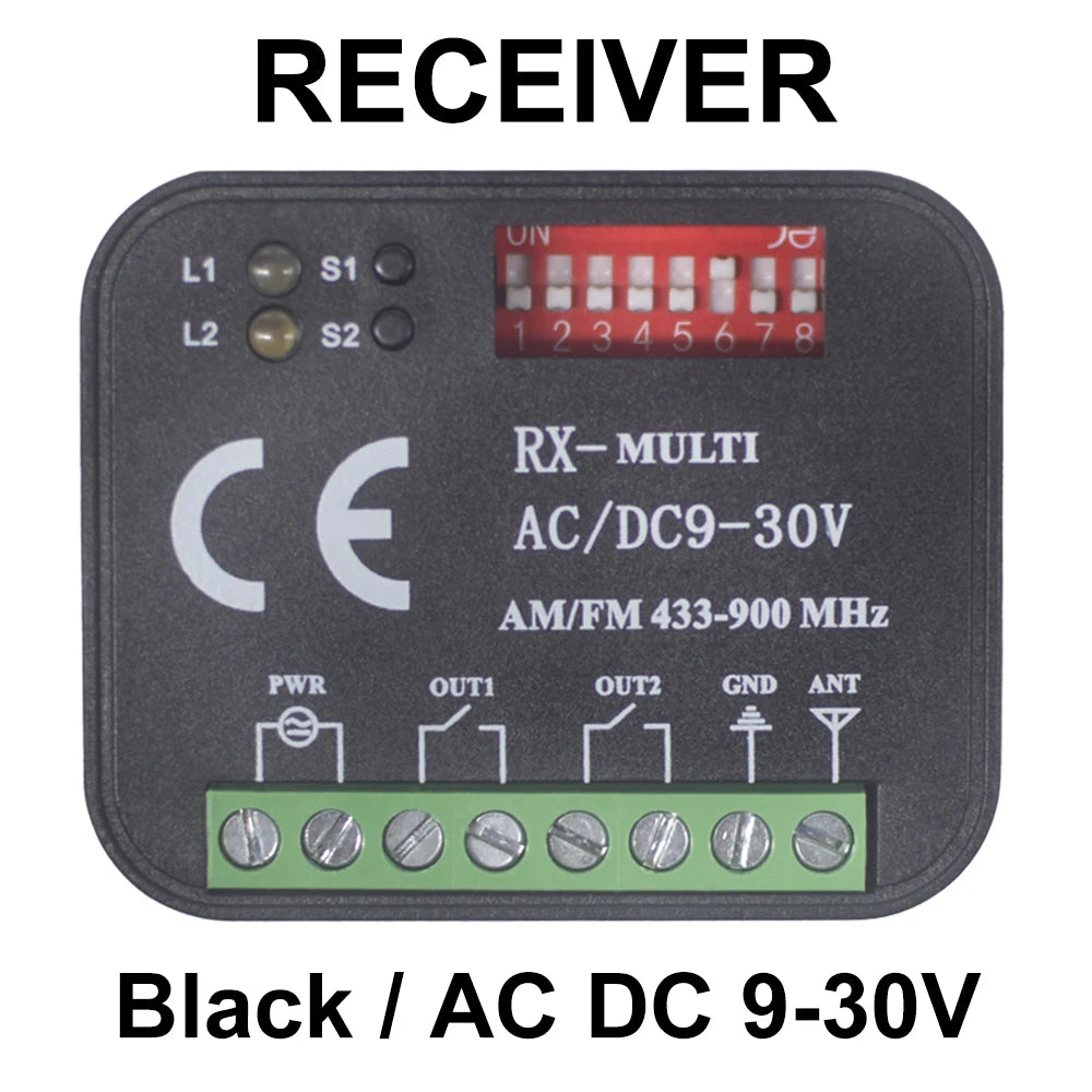 Rx Multi 433 a 900 Mhz RF Door Receiver Gate Garage Module 12V 24V 110V 220V 230V Controller for Fixed Rolling Code 433.92mhz