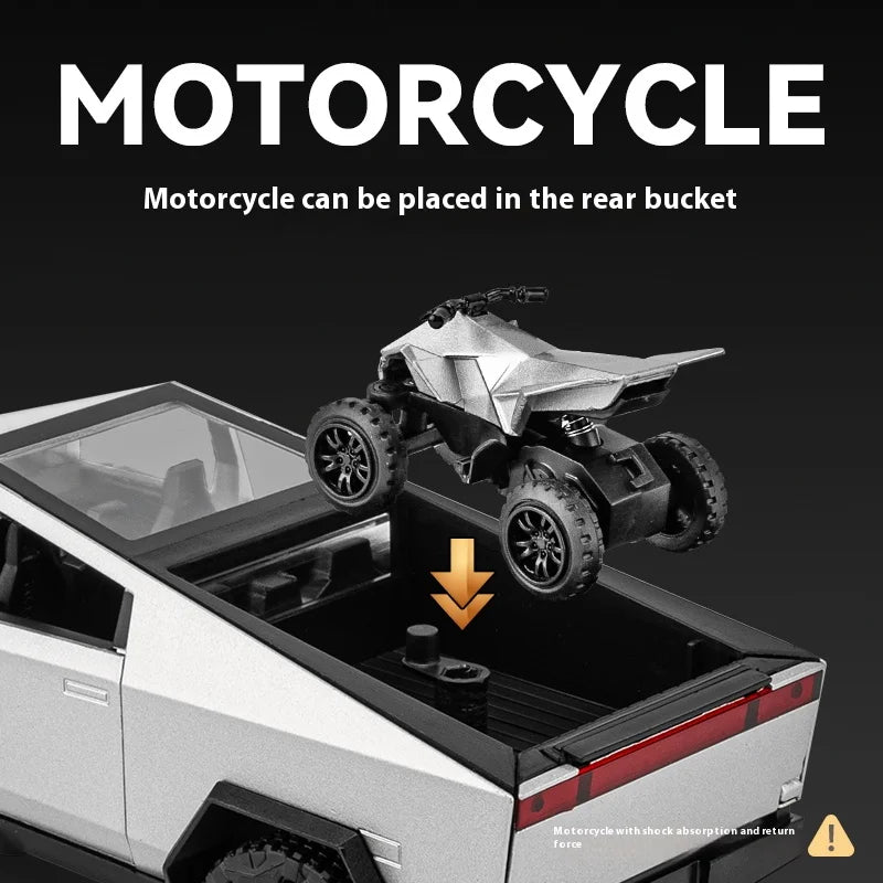 1/32 Cybertruck Pickup Trailer RV Metal Alloy Toys Car Model Diecast Off-road Vehicle Gift For Boys Kids Collection