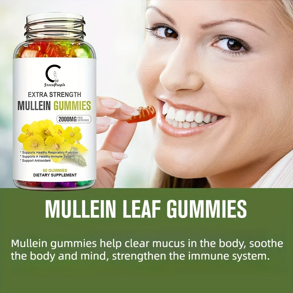 60 Capsules Mullein Leaf Gummies - Ideal Gift for Health Enthusiasts, Supports Respiratory Health and Soothes Coughs, 1 Bottle