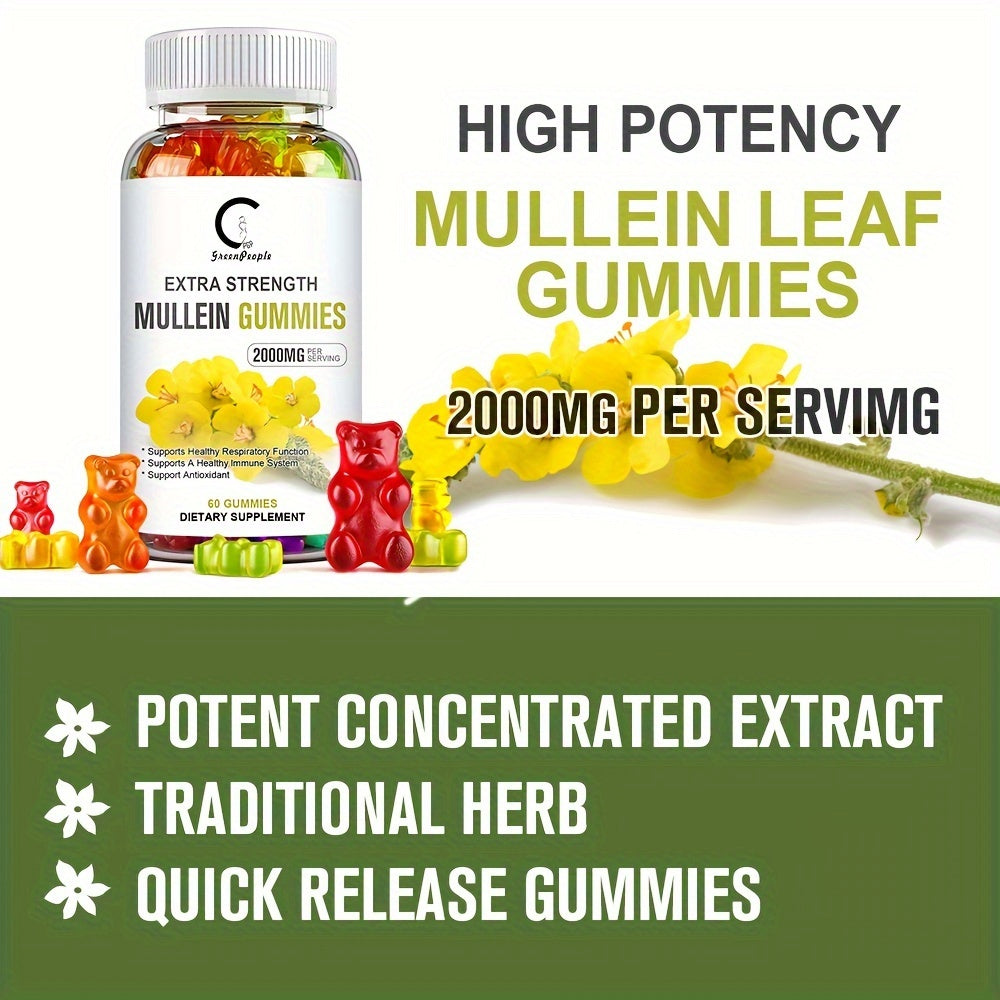 60 Capsules Mullein Leaf Gummies - Ideal Gift for Health Enthusiasts, Supports Respiratory Health and Soothes Coughs, 1 Bottle