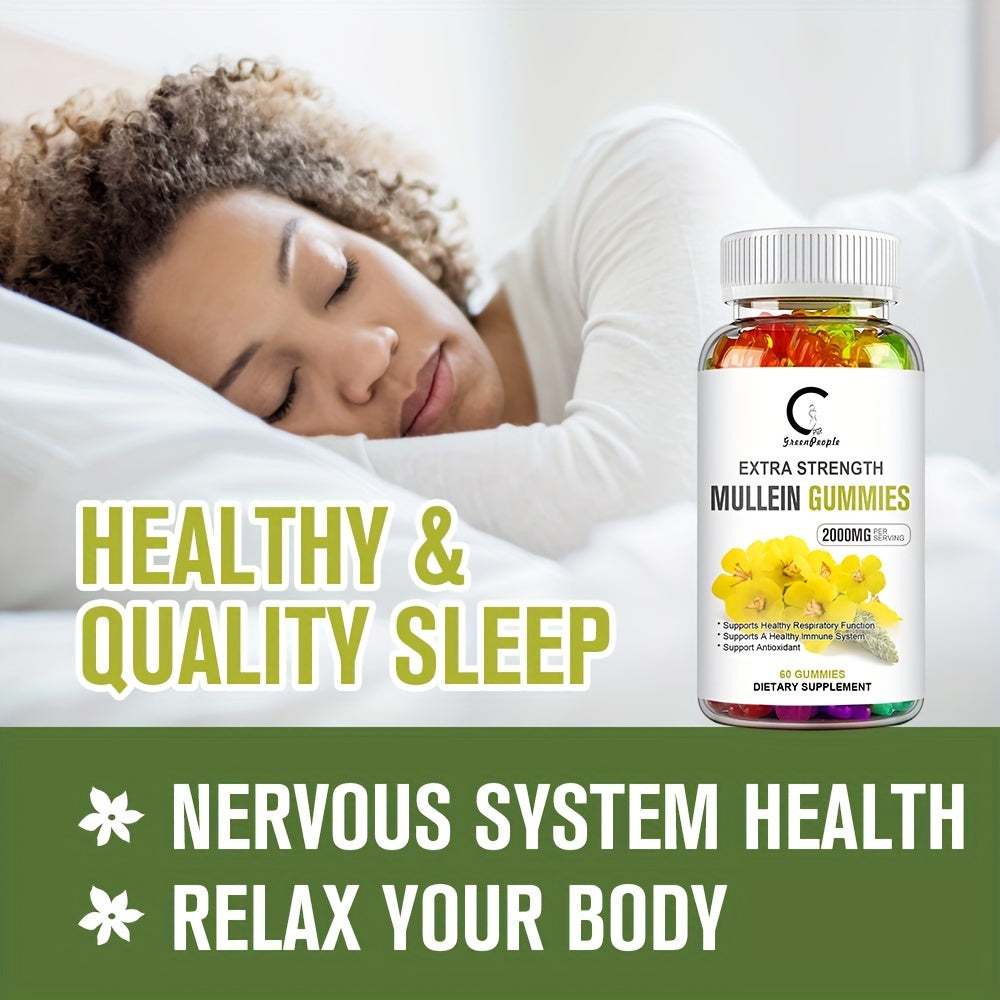 60 Capsules Mullein Leaf Gummies - Ideal Gift for Health Enthusiasts, Supports Respiratory Health and Soothes Coughs, 1 Bottle