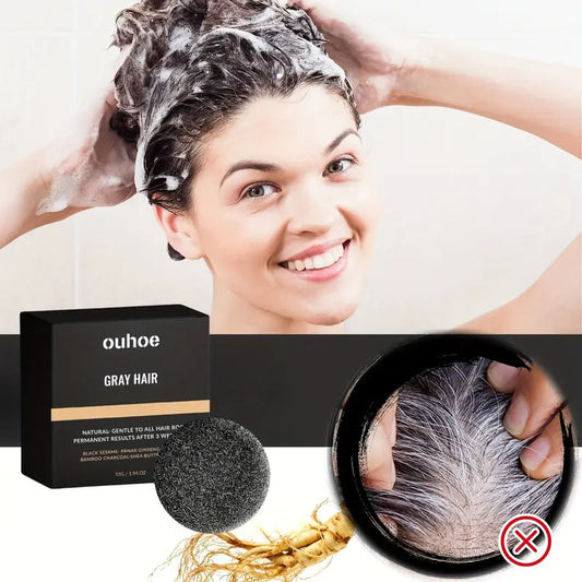 Gray Hair Reverse Bar Shampoo for Healthy Hair Appearance with Natural Extracts of Ginseng Root, Sesame Seed and Charcoal