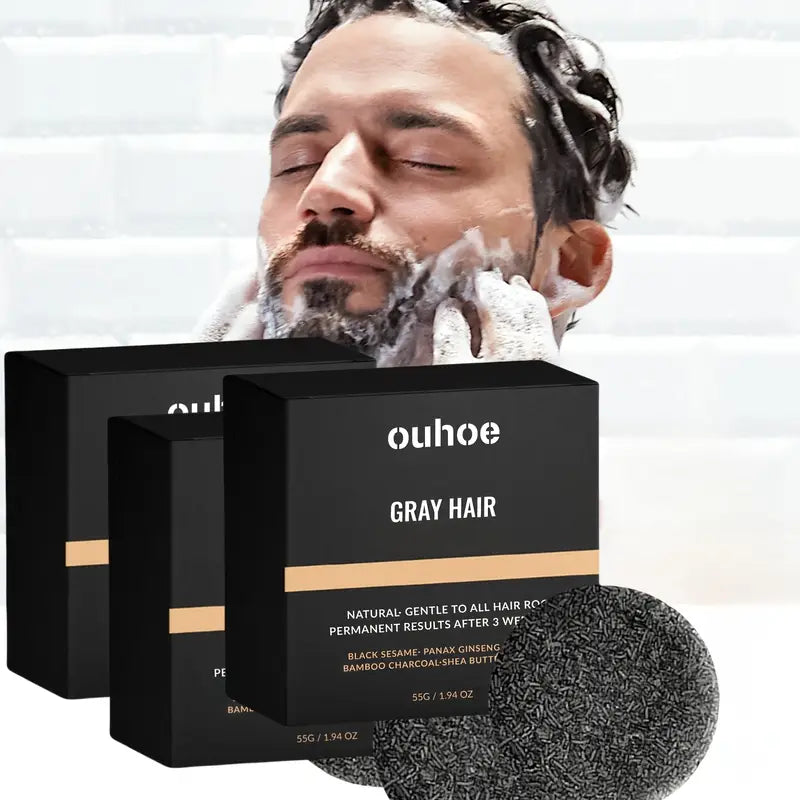Gray Hair Reverse Bar Shampoo for Healthy Hair Appearance with Natural Extracts of Ginseng Root, Sesame Seed and Charcoal