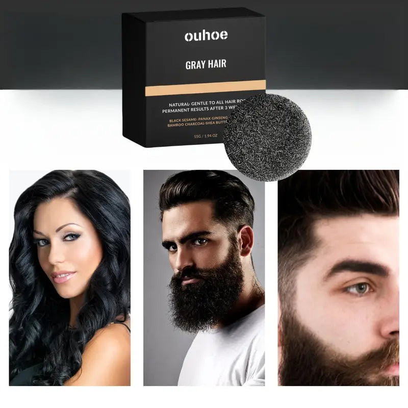 Gray Hair Reverse Bar Shampoo for Healthy Hair Appearance with Natural Extracts of Ginseng Root, Sesame Seed and Charcoal