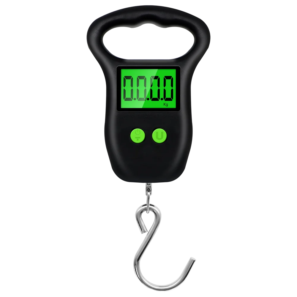 Portable Hand Held Digital Luggage Scale 50Kg 10g Fish Hook Hanging Scale Measuring Tape BackLight LCD Display