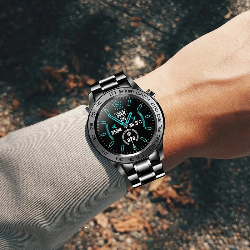 LIGE New Steel Band Men Smart Watch Full Touch Screen Body Temperature Activity Sport Clocks Fitness Men Waterproof SmartWatches