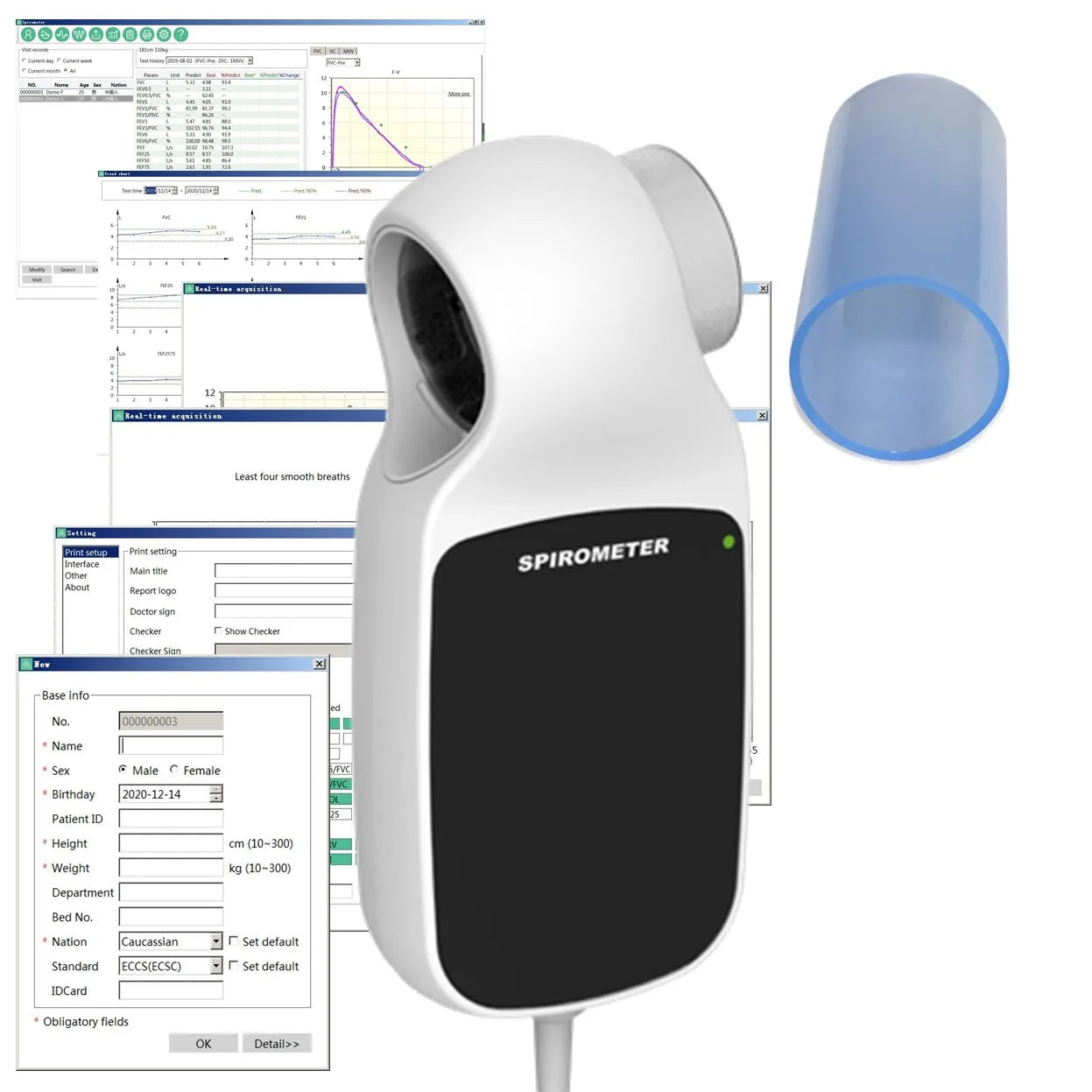 SPM-A Portable Digital Spirometer Volume Respiratory Breathing Lung Function Diagnosis Device PC software