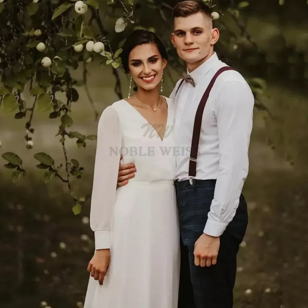 Wedding Dress V-neck Chiffon Boho Wedding Dress A-LINE Floor-Length Wedding Dresses for Women customized