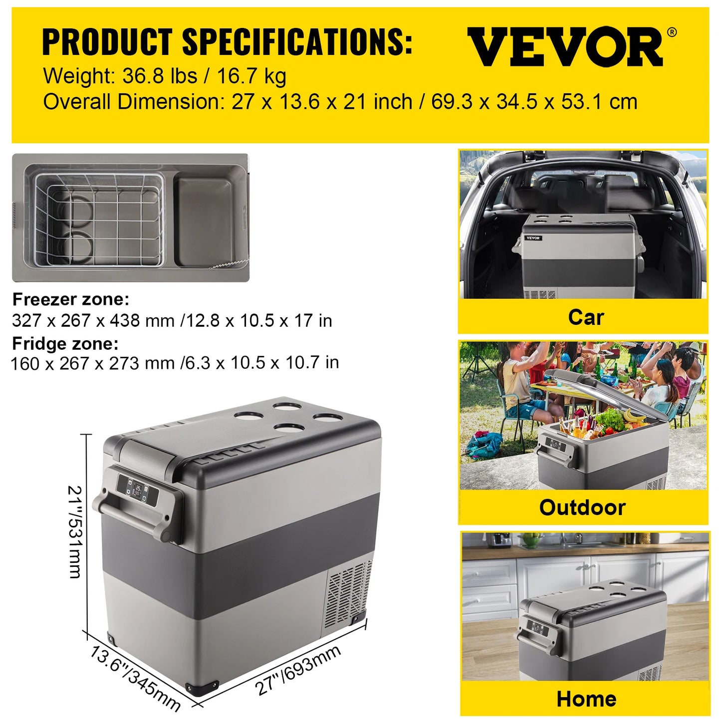 VEVOR 22L 35L 45L 55L Car Refrigerator Mini Fridge Freezer Portable Compressor Cooler 12/24V DC 110-240V Ice Box for Camping
