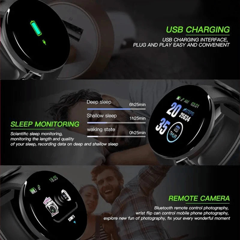 D18 Smartwatch Macaron Color Round Screen With Multiple Sports Modes Call Information Reminder Photo Taking Music Smart Bracelet