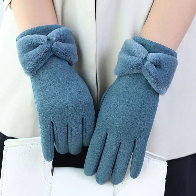 Suede Gloves for Women Winter Fashion Velvet Warm and Cold Proof Touch Screen Cycling Driving Skiing Women
