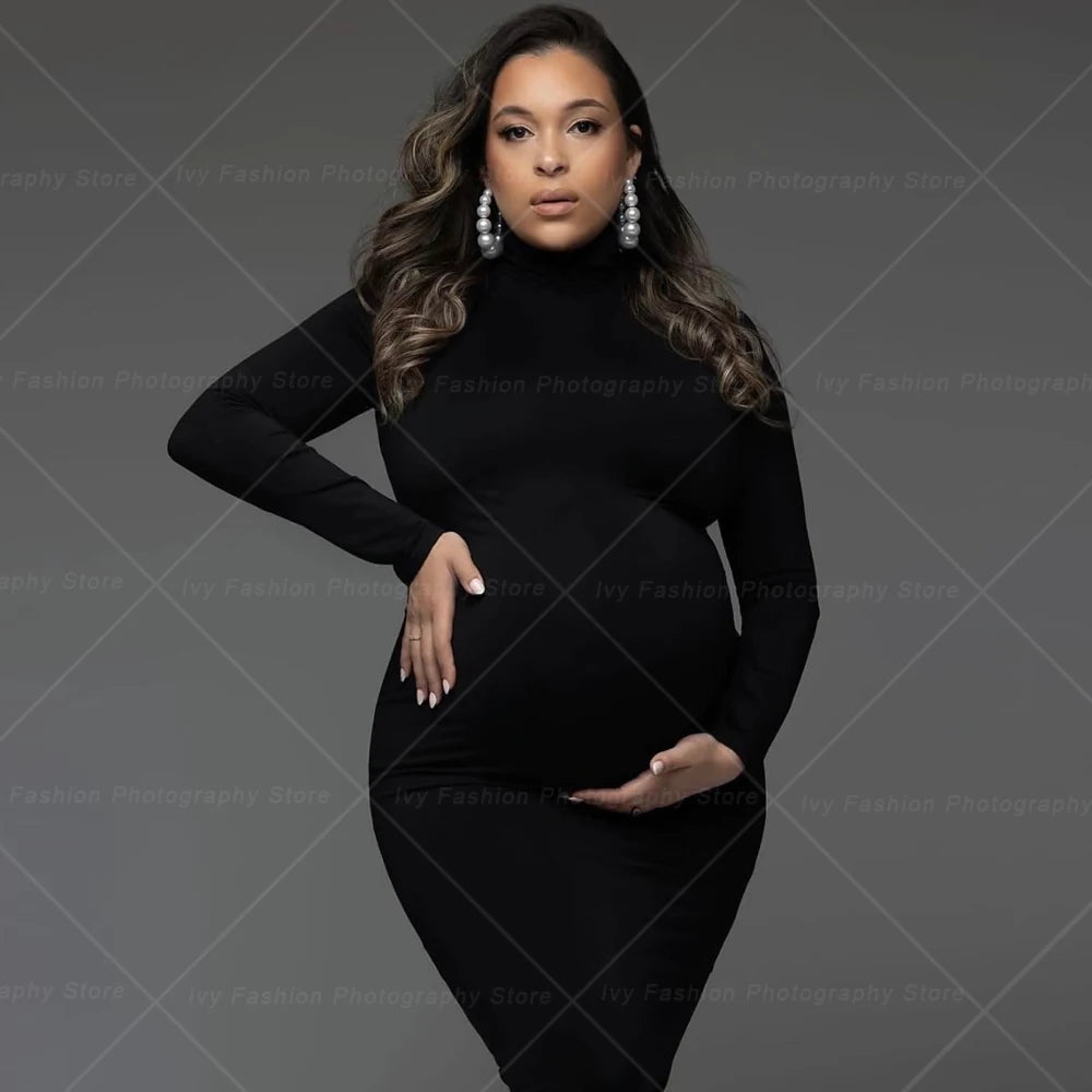 Maternity Dresses Photo Shoot Elegant Elastic High Neck Slim Fit Dress Photography Dress For Pregnant Women