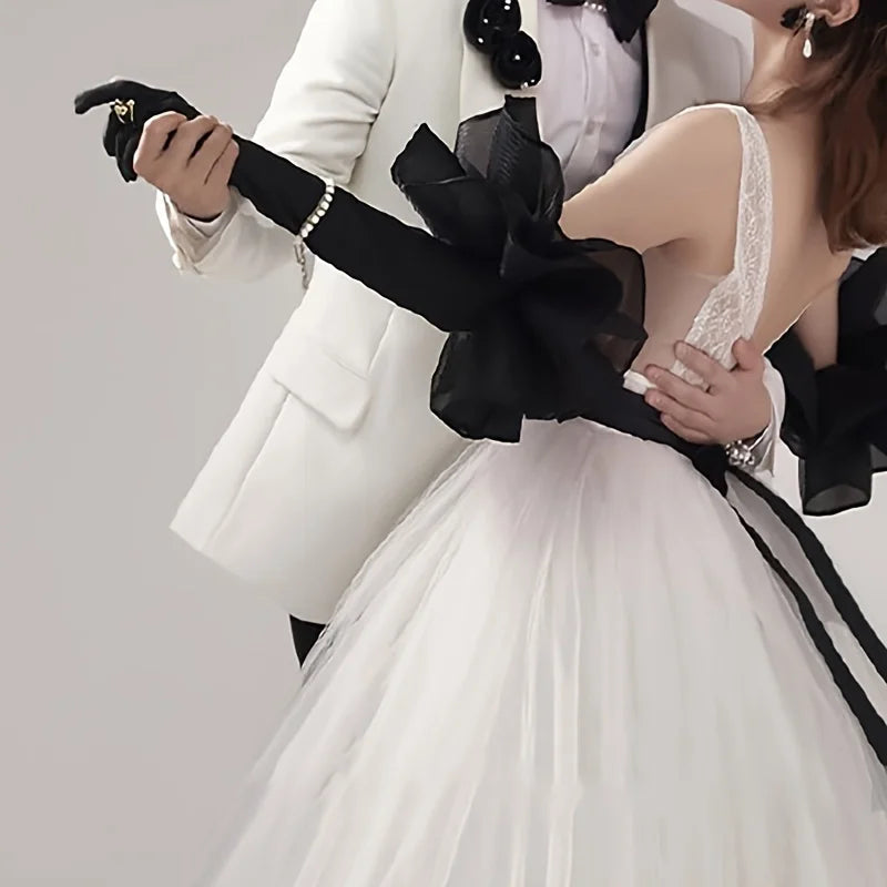 Bridal Gloves Black Gold Velvet Wedding Dress Hand Sleeves Studio Style Black Long Sleeves Cover Arms