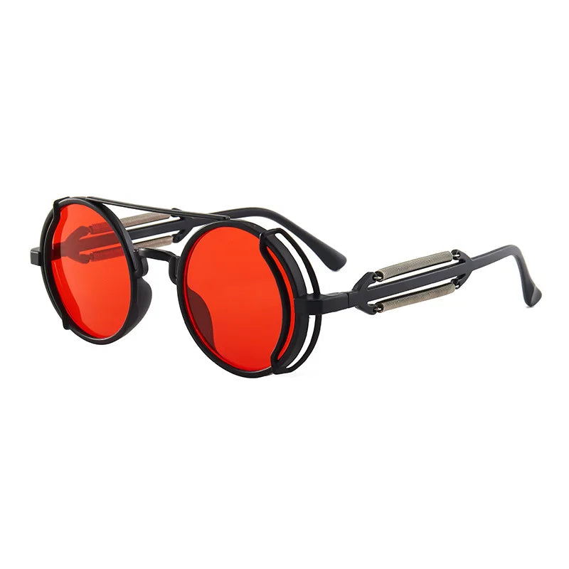 Gothic Steampunk Sunglasses Men Round Red Lens Punk Sun Glasses High Quality Metal Frame Sun Glasses Women UV400 Shades