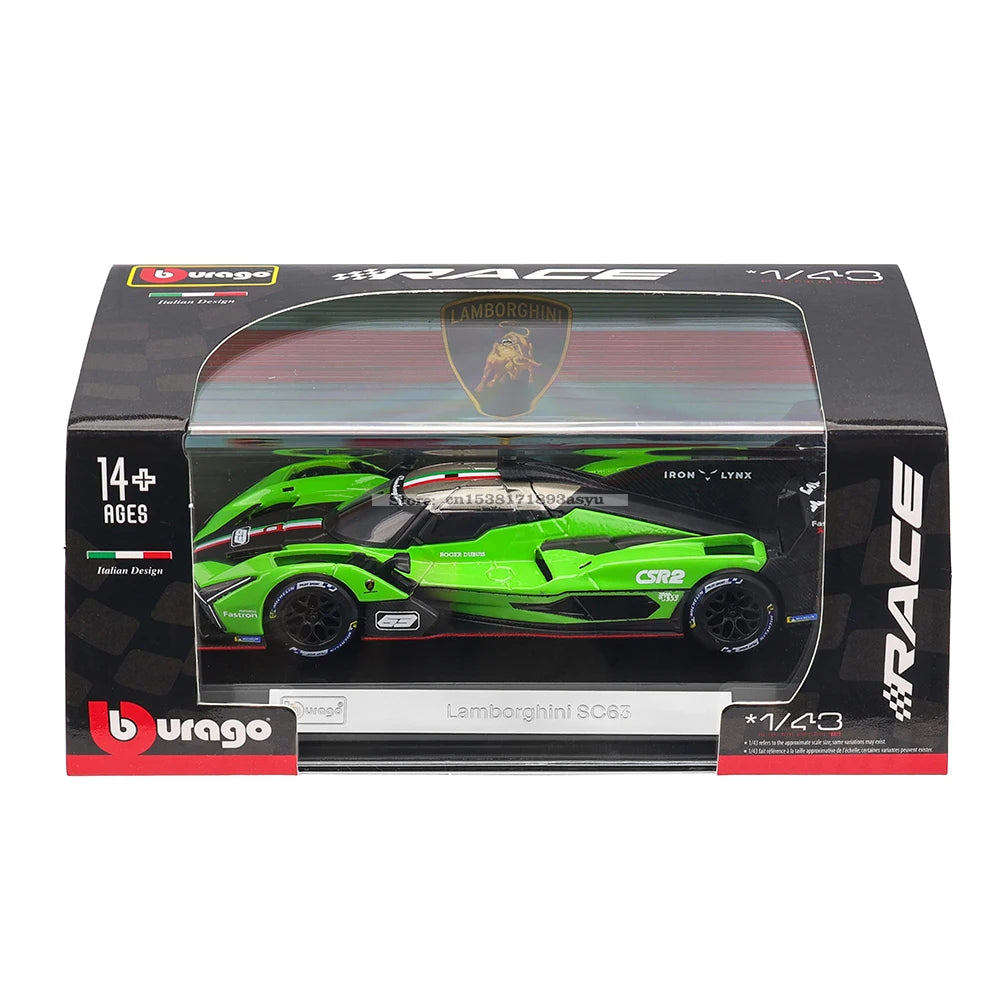 Bburago 1:43 Lamborghini SC63 Porsche 911 Audi S1 C8R Alfa Alloy Luxury Vehicle Diecast Pull Back Cars Model Toy Collection Gift