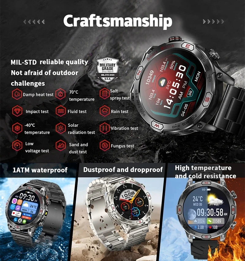 2024 New Outdoor Military GPS Smart Watch Men A466*466 HD AMOLED Screen Heart Rate Bluetooth Call IP68 Waterproof Smartwatches