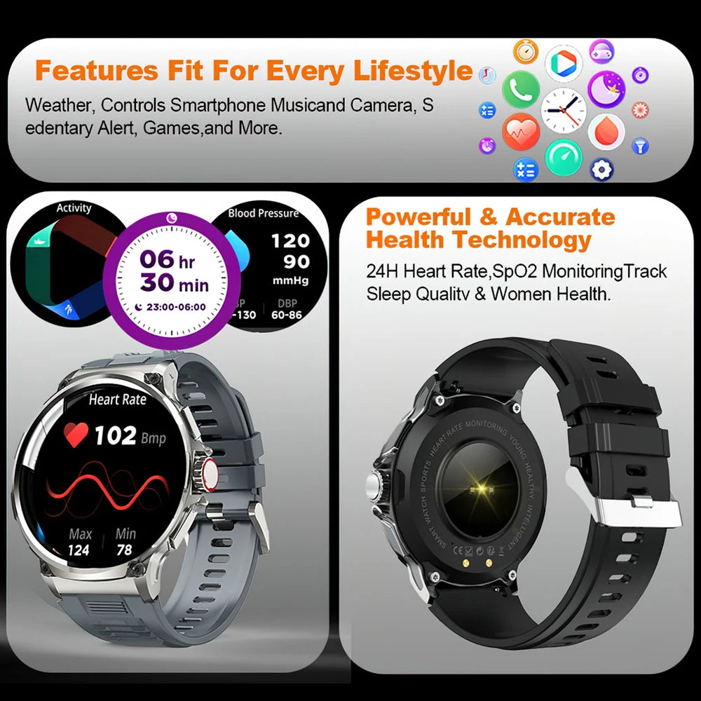 2025 NEW Smart Watch Men 1.85 inch Ultra HD 710 mAh Extra Long Life Military Smartwatches 400+Dial Fitness BT Calling Smartwatch