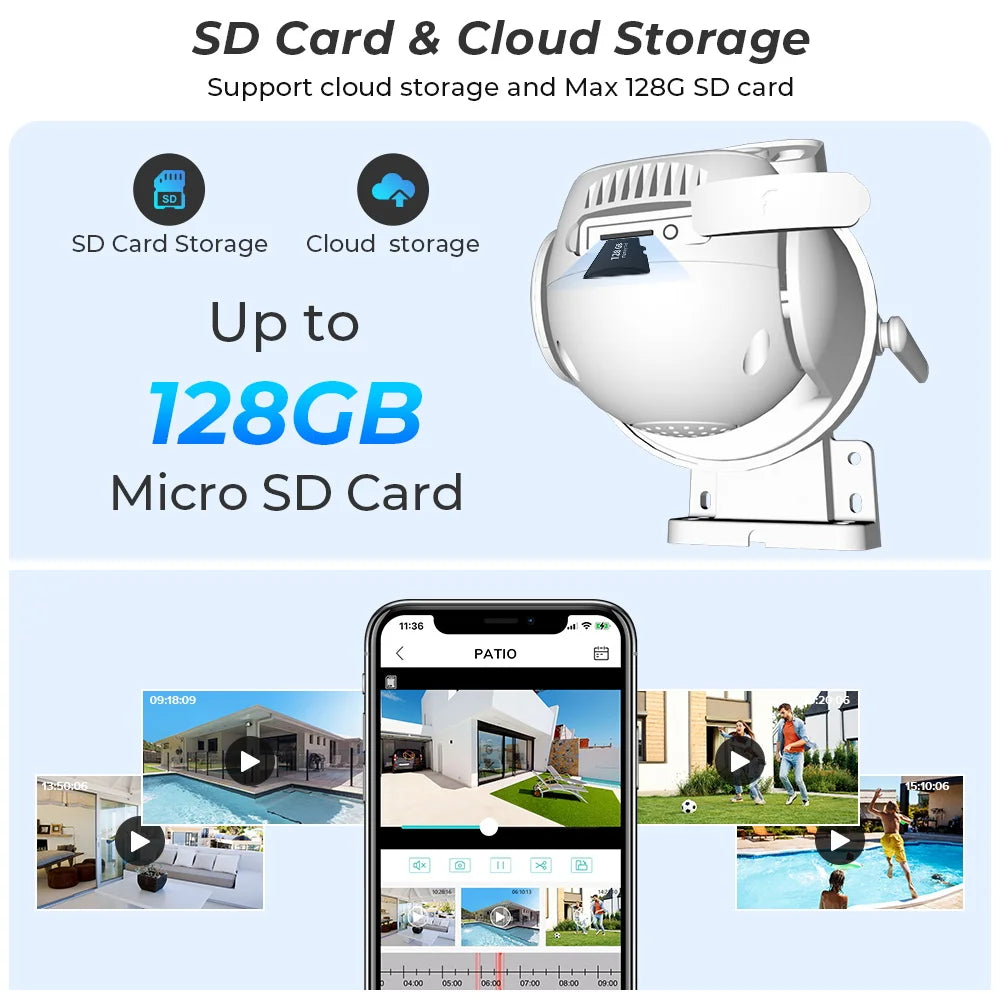 4K 8MP Wifi PTZ Camera Outdoor Dual Lens 4MP 4X Digital Zoom AI Auto Tracking IP Camera CCTV Audio Video Surveillance P2P iCSee