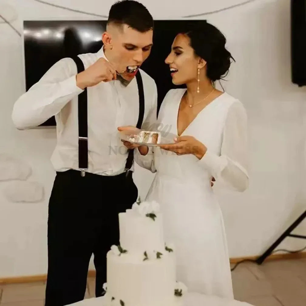 Wedding Dress V-neck Chiffon Boho Wedding Dress A-LINE Floor-Length Wedding Dresses for Women customized