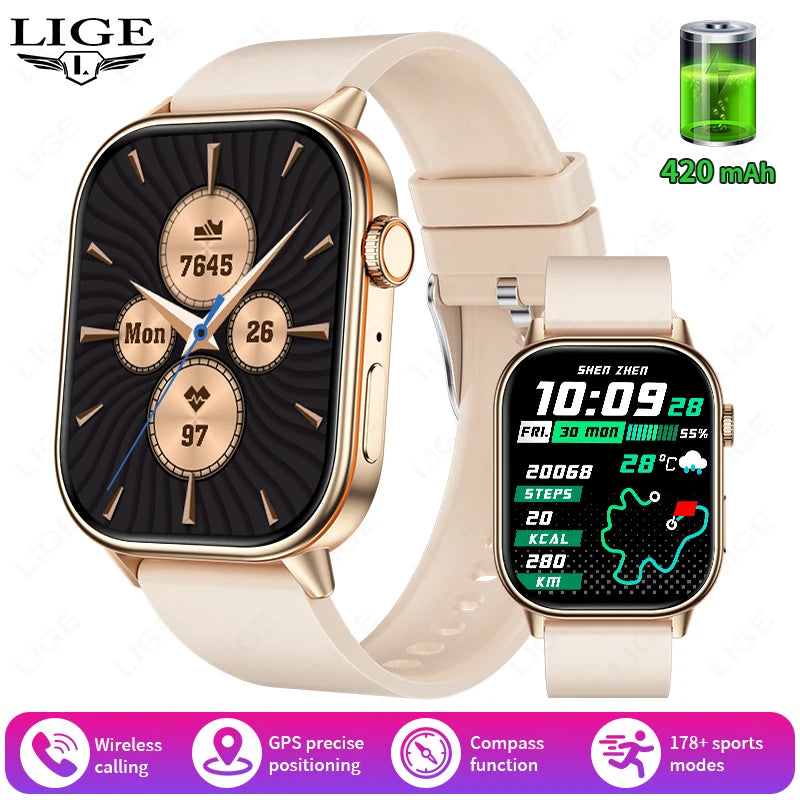 LIGE GPS Trajectory Smart Watch Women 2.01" HD Screen Compass Bluetooth Call Heart Rate Blood Oxygen Men Smartwatches 2025 New