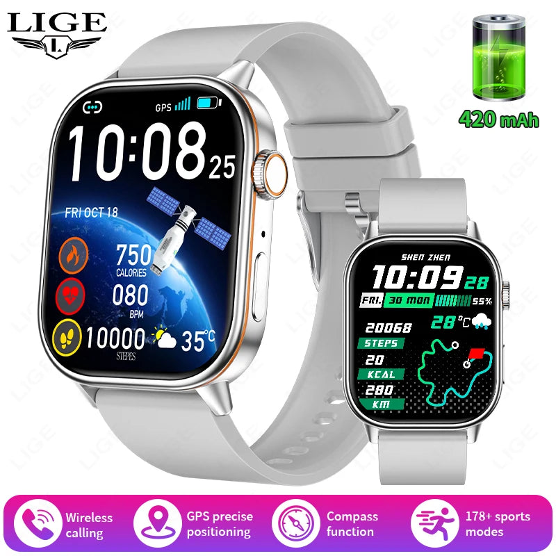 LIGE GPS Trajectory Smart Watch Women 2.01" HD Screen Compass Bluetooth Call Heart Rate Blood Oxygen Men Smartwatches 2025 New