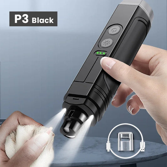 P3 Electric Pet Nail Grinder Professional Dog Nail Clippers + 2 LED Light Rechargeable Cat Claw Nail Grooming Accessories Pets