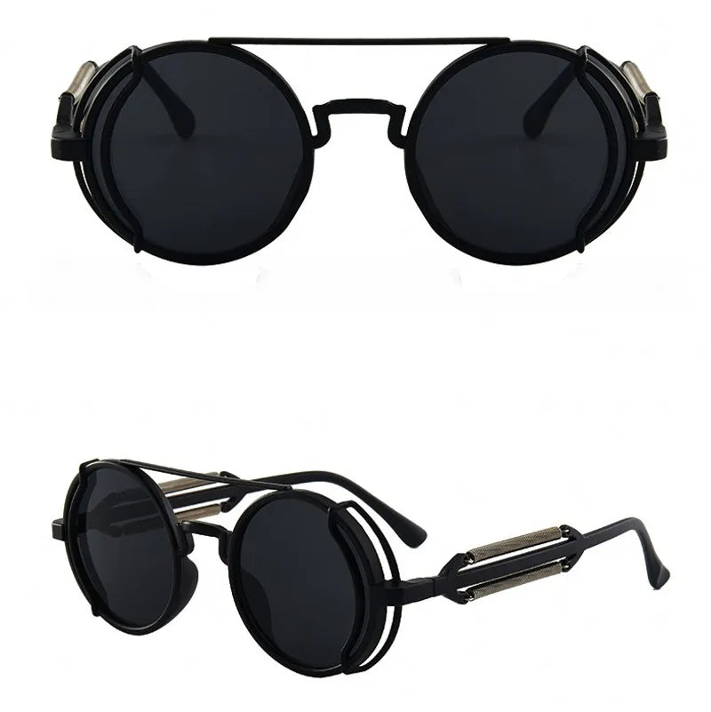 Gothic Steampunk Sunglasses Men Round Red Lens Punk Sun Glasses High Quality Metal Frame Sun Glasses Women UV400 Shades