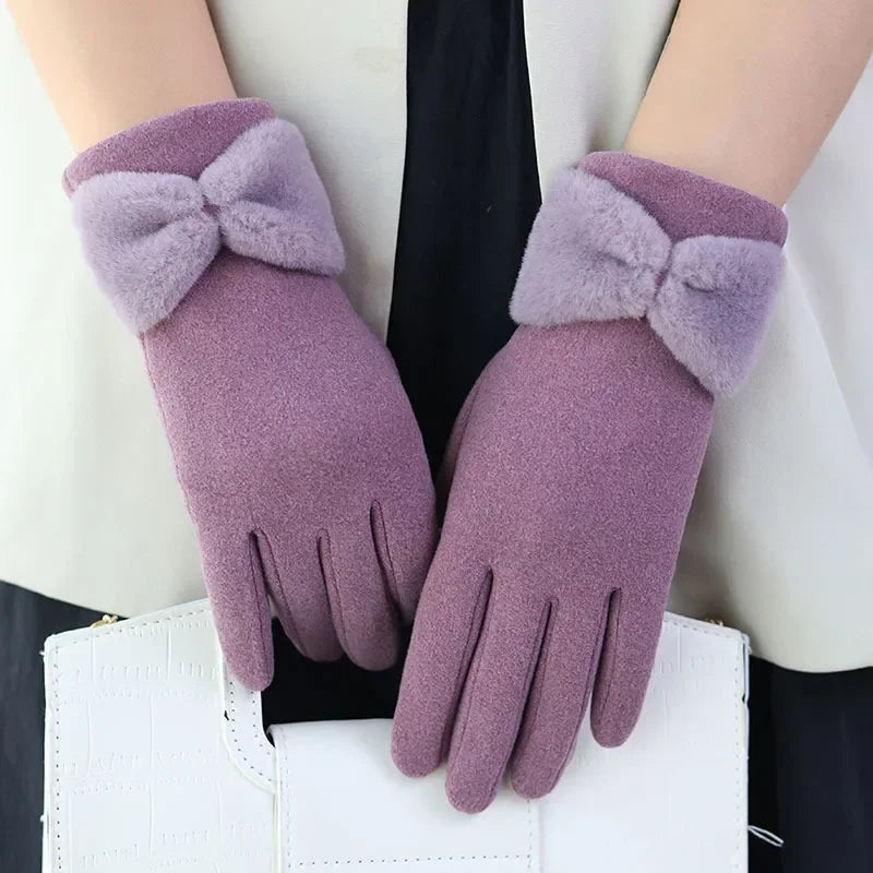 Suede Gloves for Women Winter Fashion Velvet Warm and Cold Proof Touch Screen Cycling Driving Skiing Women