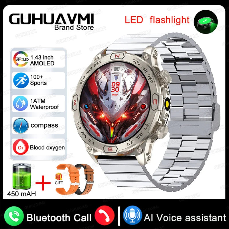 2024 New Outdoor Military GPS Smart Watch Men A466*466 HD AMOLED Screen Heart Rate Bluetooth Call IP68 Waterproof Smartwatches