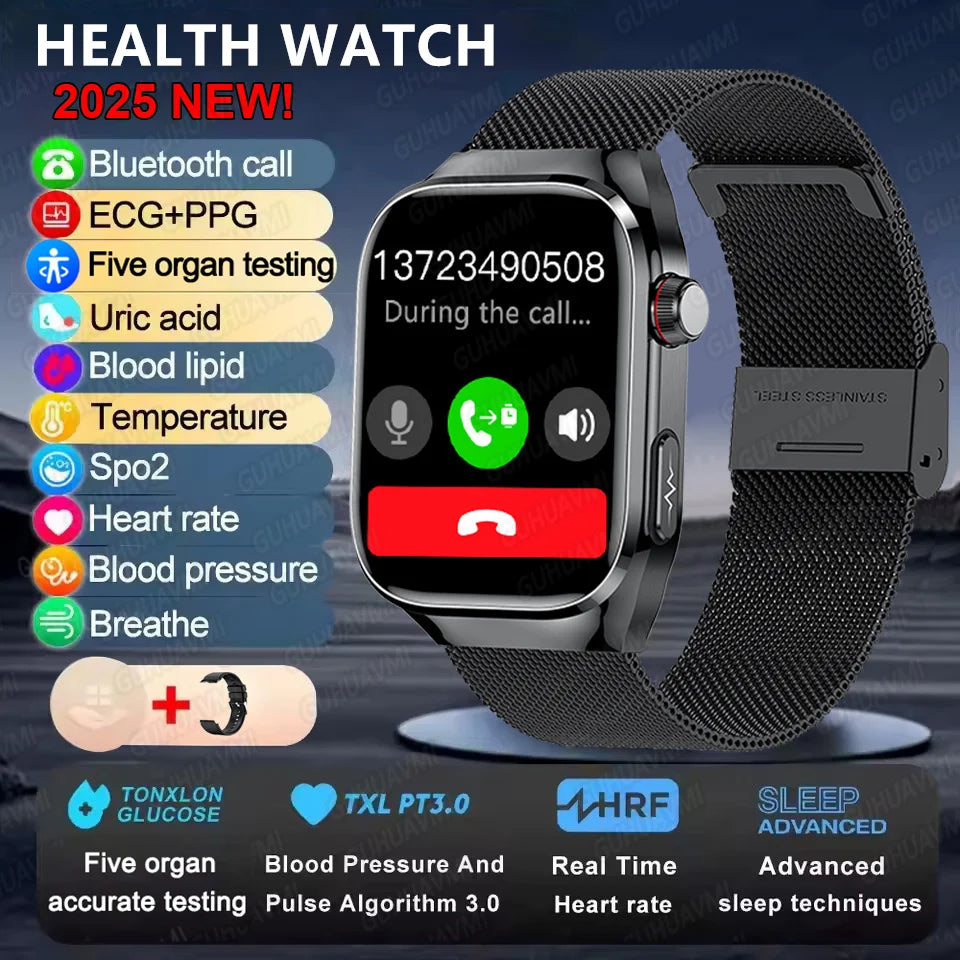2025 New Health Glance ECG AI Diagnosis Smart Watches Men Heart Rate Blood Pressure IP68 Waterproof Smartwatches For HUAWEI IOS