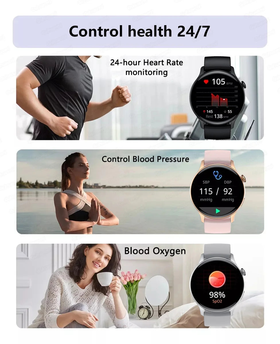 2024 New GPS Smart Watch Women True AMOLED 466*466 HD Screen Health Tracker Sports NFC Voice Bluetooth Call Smartwatches Ladies