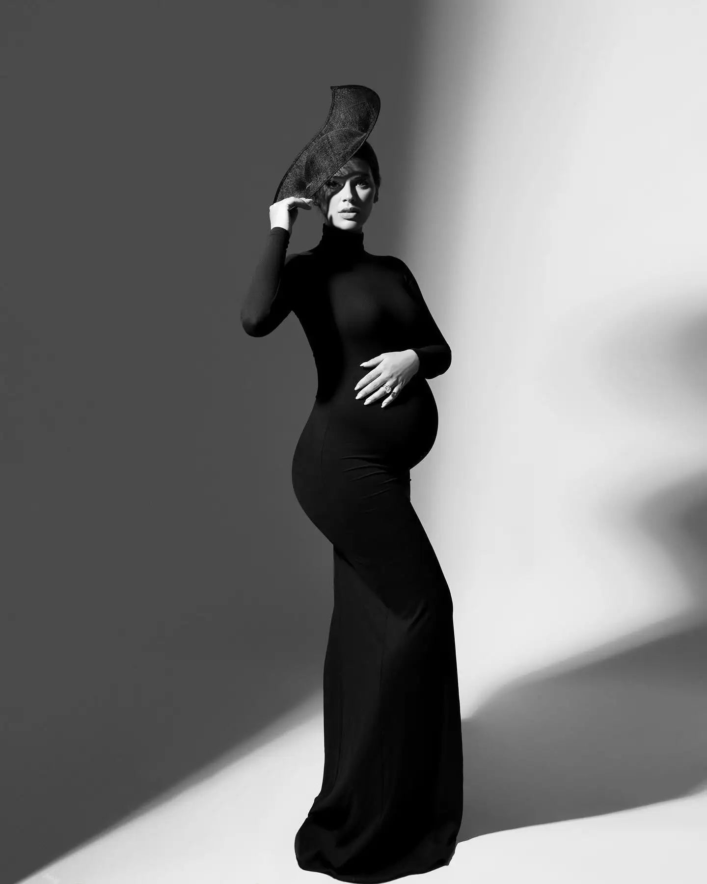 Maternity DressesStylish Maternity Dress for Baby Shower Elegant High Neck Long Sleeve Dress for Pregnancy Photoshoots