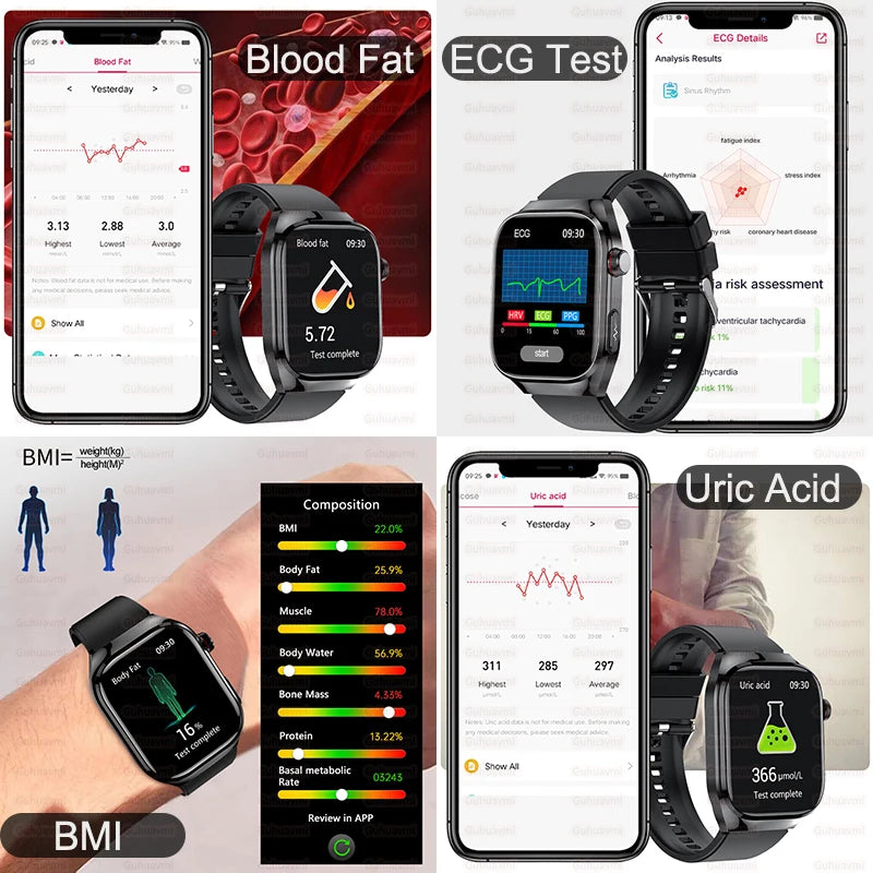2025 New Health Glance ECG AI Diagnosis Smart Watches Men Heart Rate Blood Pressure IP68 Waterproof Smartwatches For HUAWEI IOS