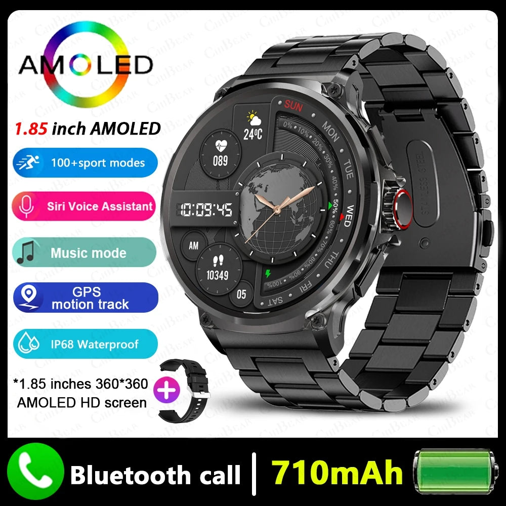 2025 NEW Smart Watch Men 1.85 inch Ultra HD 710 mAh Extra Long Life Military Smartwatches 400+Dial Fitness BT Calling Smartwatch