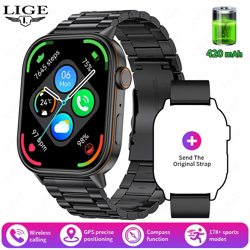 LIGE GPS Trajectory Smart Watch Women 2.01" HD Screen Compass Bluetooth Call Heart Rate Blood Oxygen Men Smartwatches 2025 New