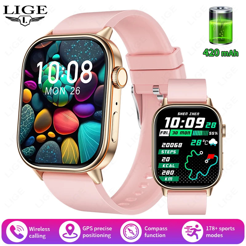 LIGE GPS Trajectory Smart Watch Women 2.01" HD Screen Compass Bluetooth Call Heart Rate Blood Oxygen Men Smartwatches 2025 New