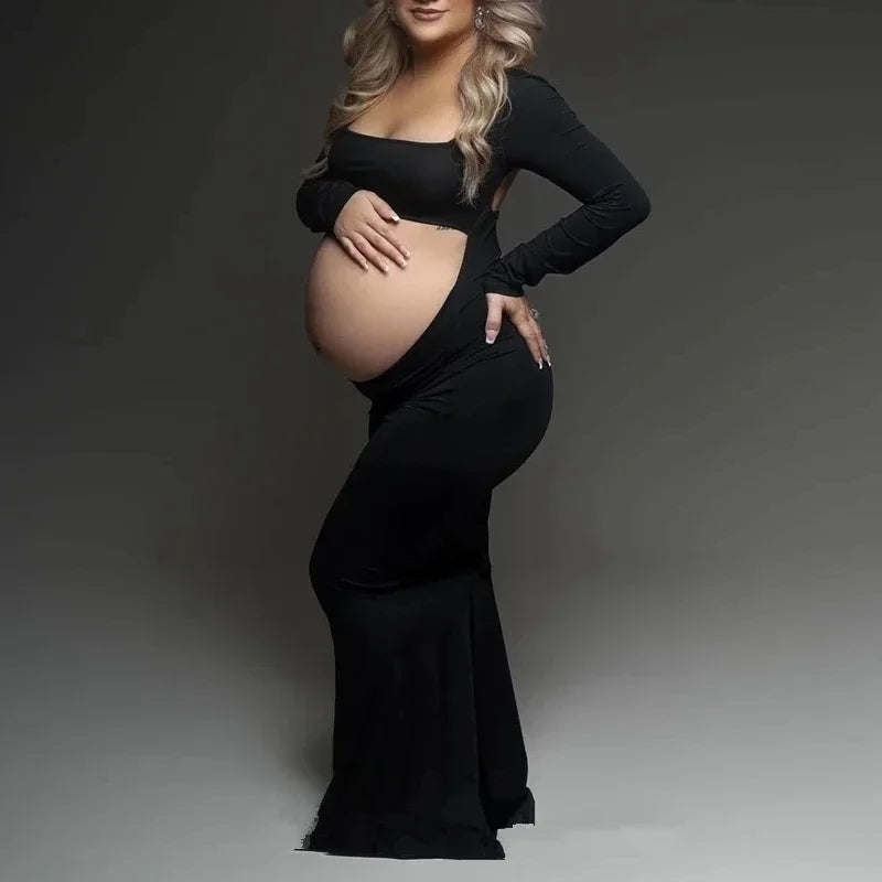 Maternity Dresses For Photoshoot Sexy Cut Out Front Open Backless Maxi Dress Wedding Party Photography Pregnant Women Clothes XL