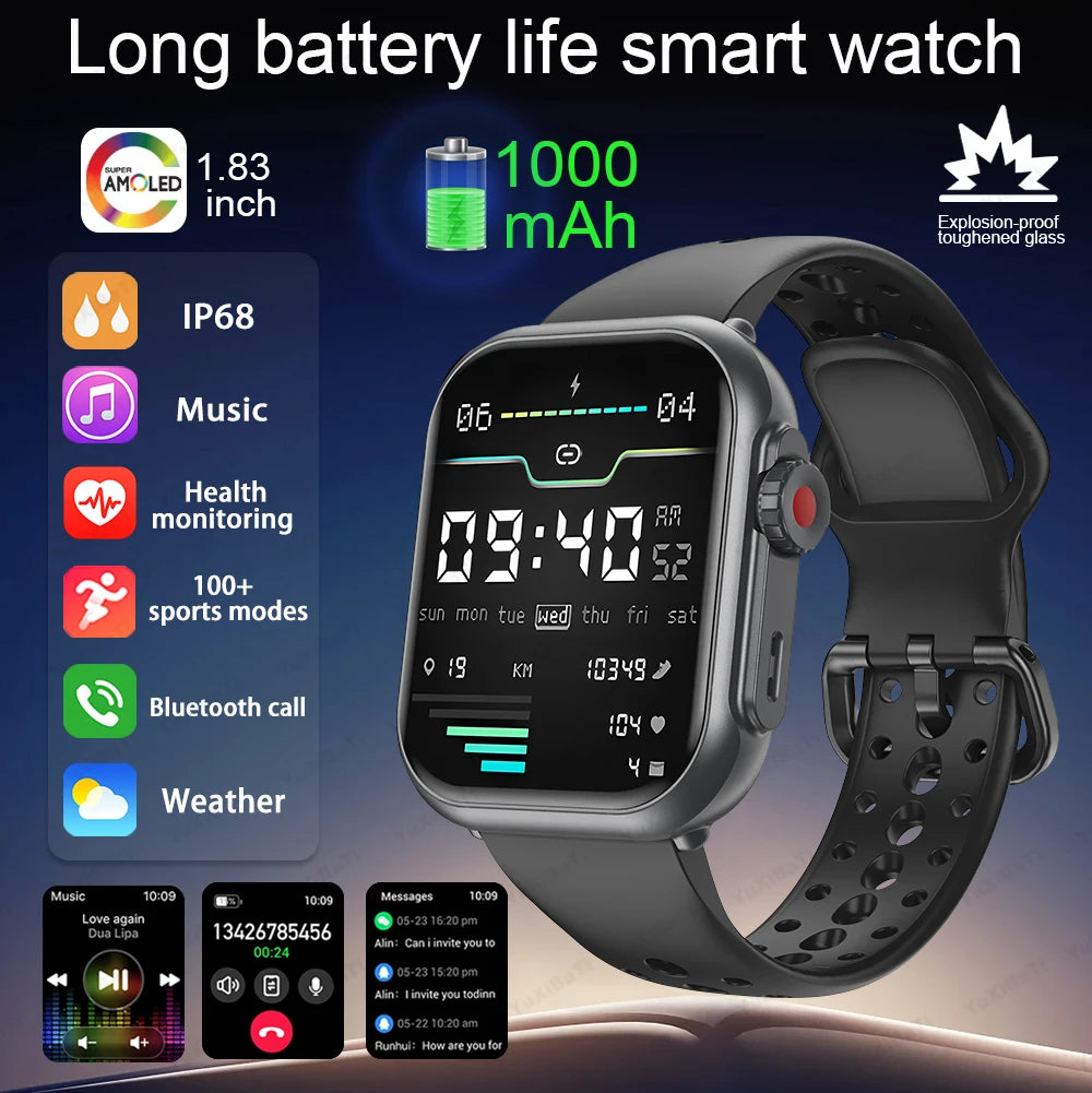 Rugged Smart Watch 1000mAh Bluetooth Calls Men Women Smartwatches Sports Fitness Bracelet Custom Watch Face 2025 New For Xiaomi