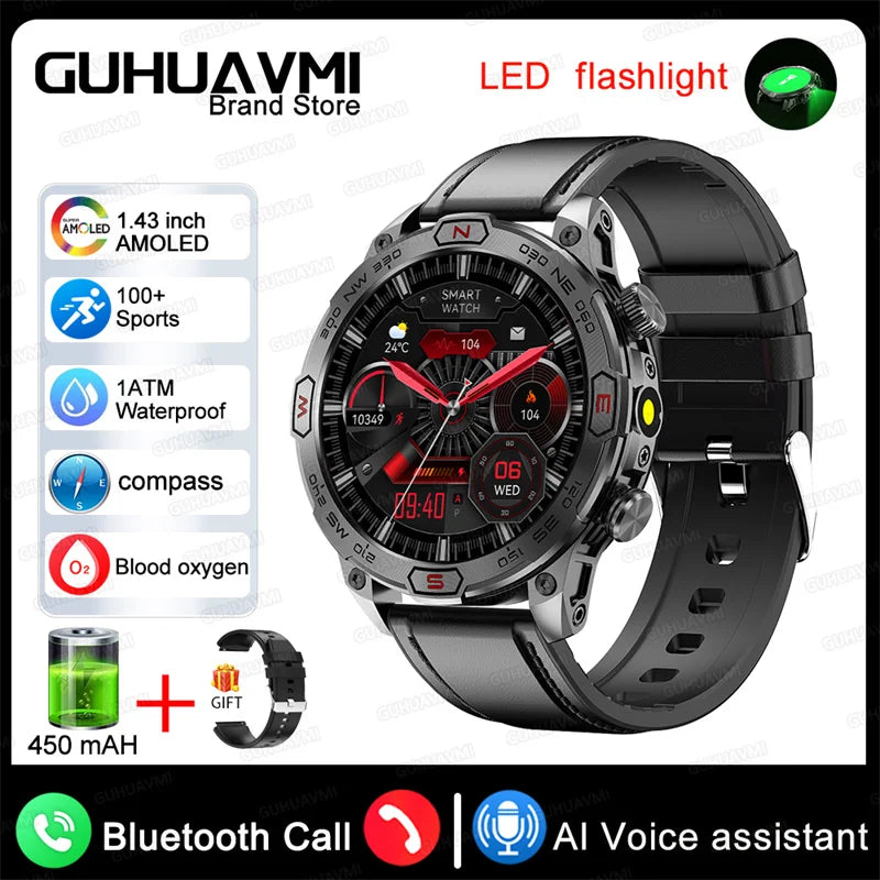 2024 New Outdoor Military GPS Smart Watch Men A466*466 HD AMOLED Screen Heart Rate Bluetooth Call IP68 Waterproof Smartwatches