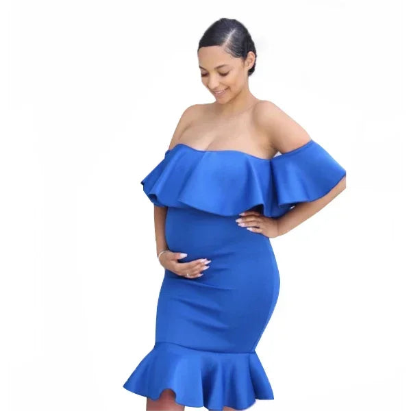 Maternity's Women Clothes Pregnancy Dresses Evening Solid Ruffles Off The Shoulder Maternity Dress Photography Summer Clothing