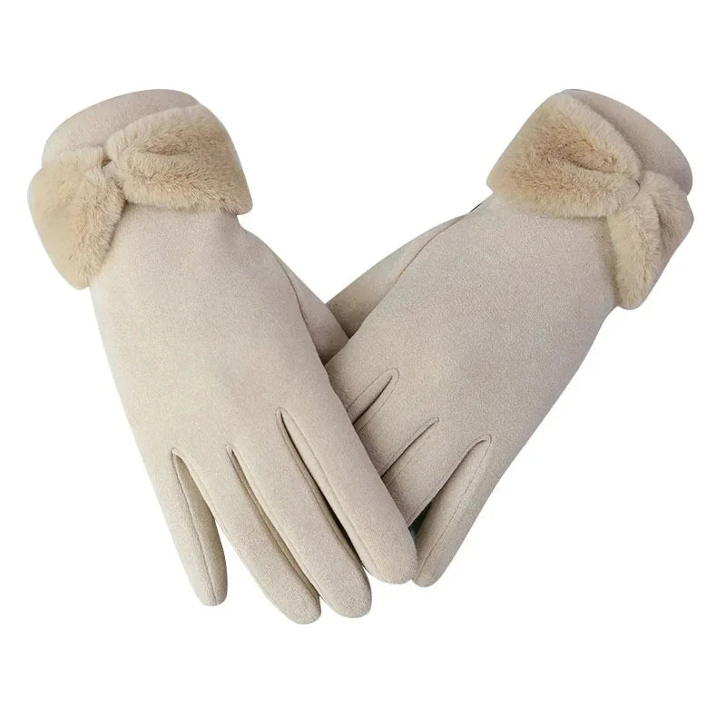 Suede Gloves for Women Winter Fashion Velvet Warm and Cold Proof Touch Screen Cycling Driving Skiing Women