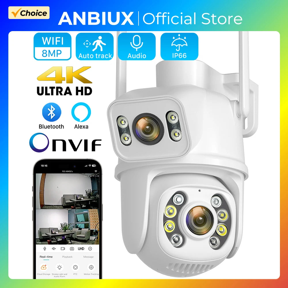 4K 8MP Wifi PTZ Camera Outdoor Dual Lens 4MP 4X Digital Zoom AI Auto Tracking IP Camera CCTV Audio Video Surveillance P2P iCSee