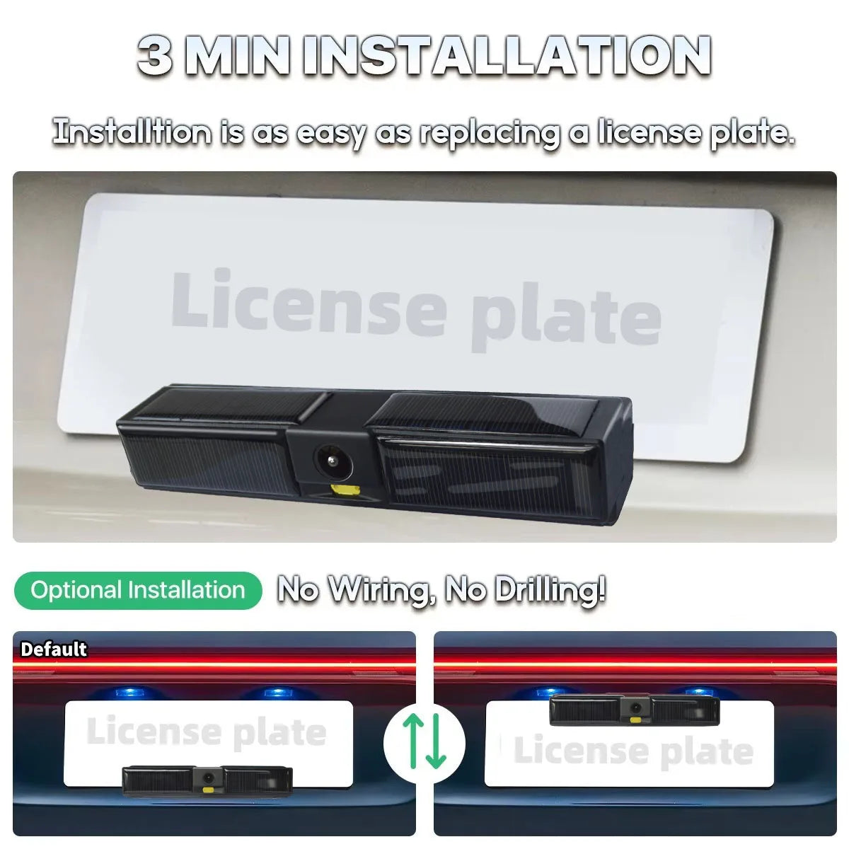 WiFi Wireless Solar Energy 1080P Rear/Front License Camera   Built-in Battery for IPhone Android Phone for Truck Car Van RV