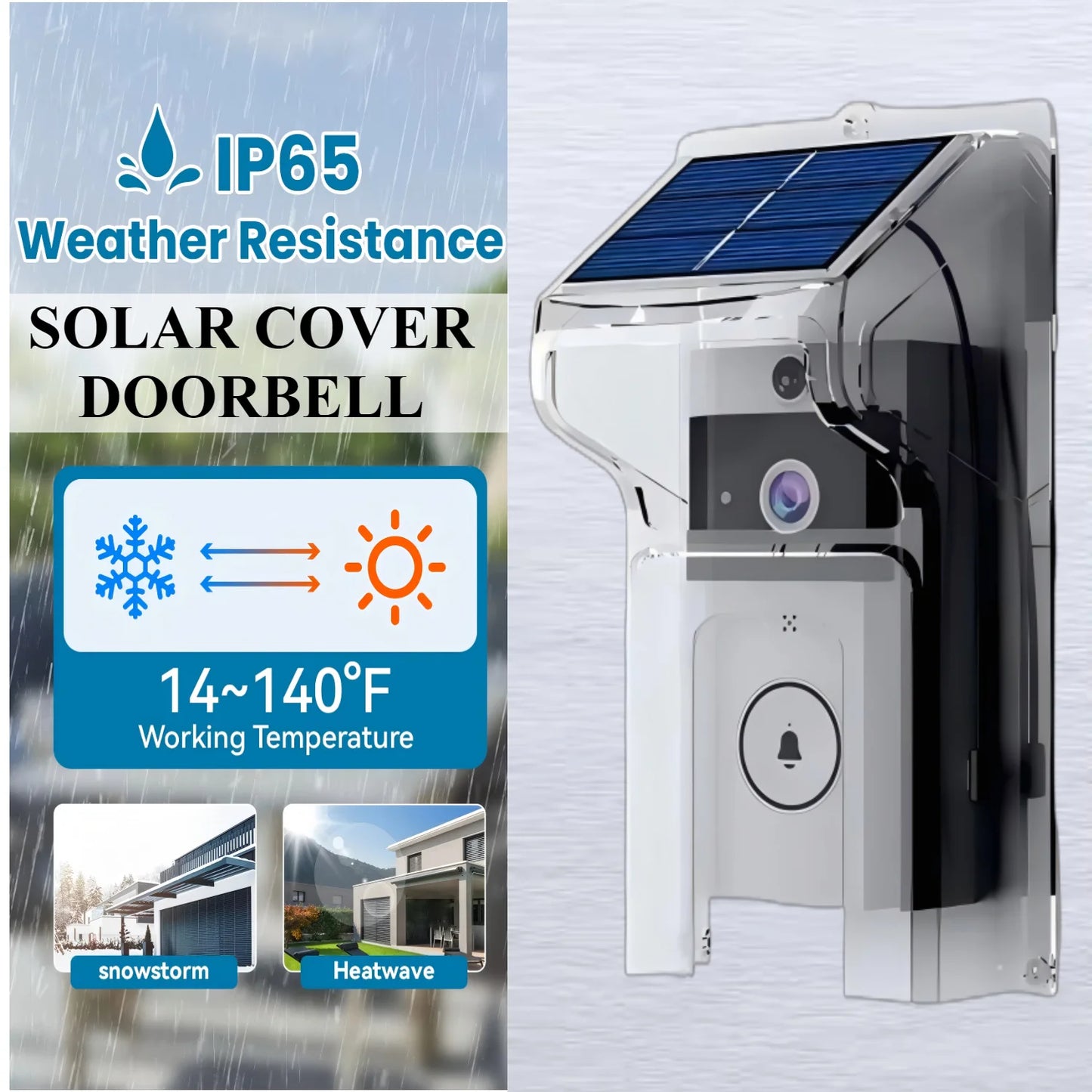 Outdoor Wireless Doorbell with Solar Cover Camera Wifi Digital Door Peepholes Waterproof Smart Home Intercom Video Eye Ring Bell