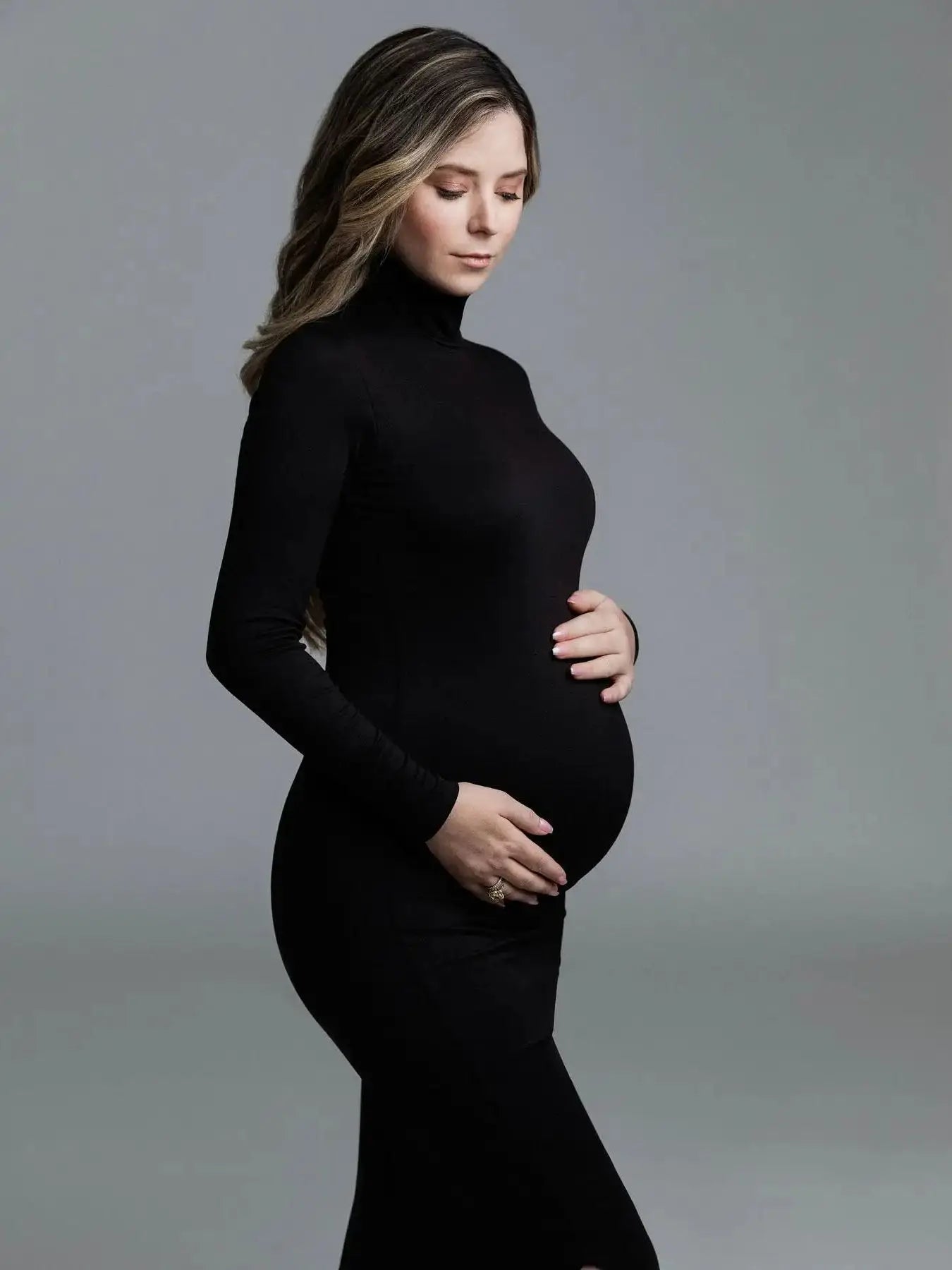 Maternity DressesStylish Maternity Dress for Baby Shower Elegant High Neck Long Sleeve Dress for Pregnancy Photoshoots
