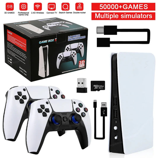 GB5 Video Game Console 256GB/128GB/64G 50000 + Retro Games HD TV Game Box 5 Two Gamepads For PS1/PPSPP/MAME Arcade Gaming Stick
