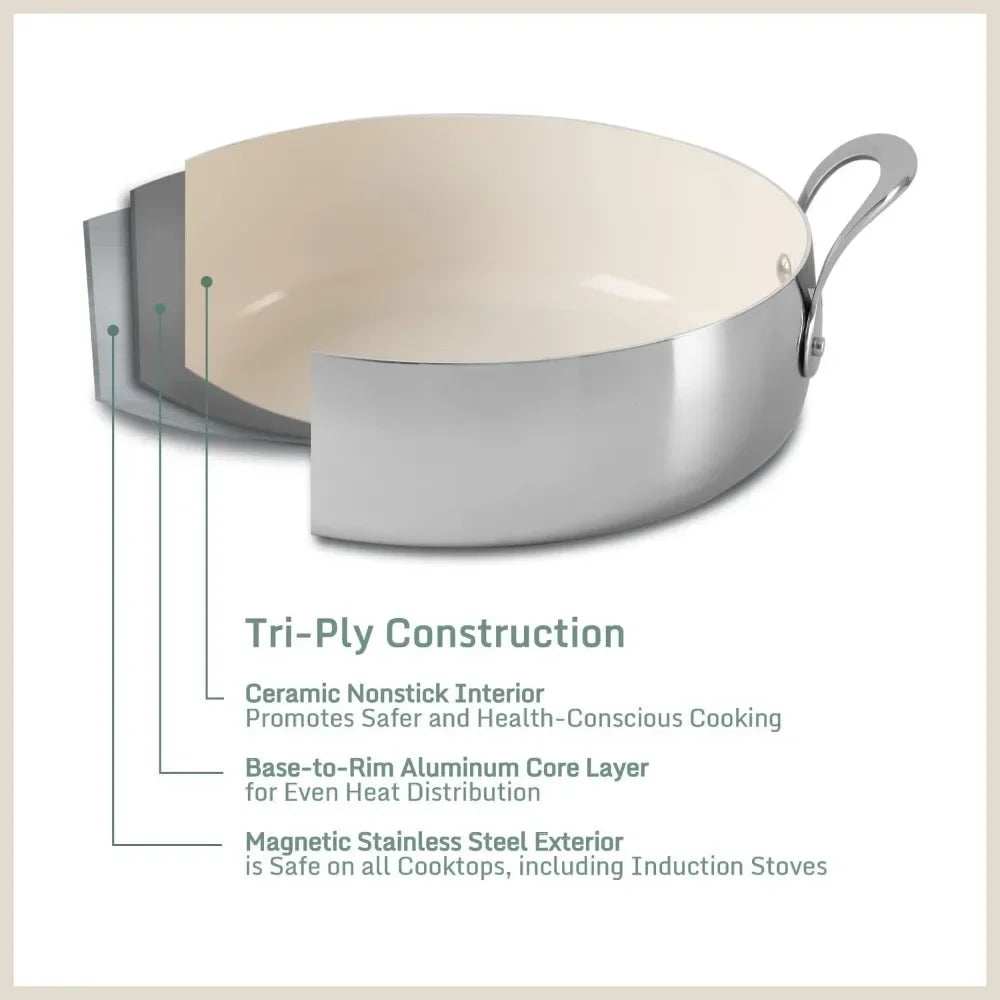 Oprah's Favorite Things - 12 Piece Triply Stainless Steel Pots and Pans Cookware Set W/Non-Stick Non-Toxic Ceramic Interior